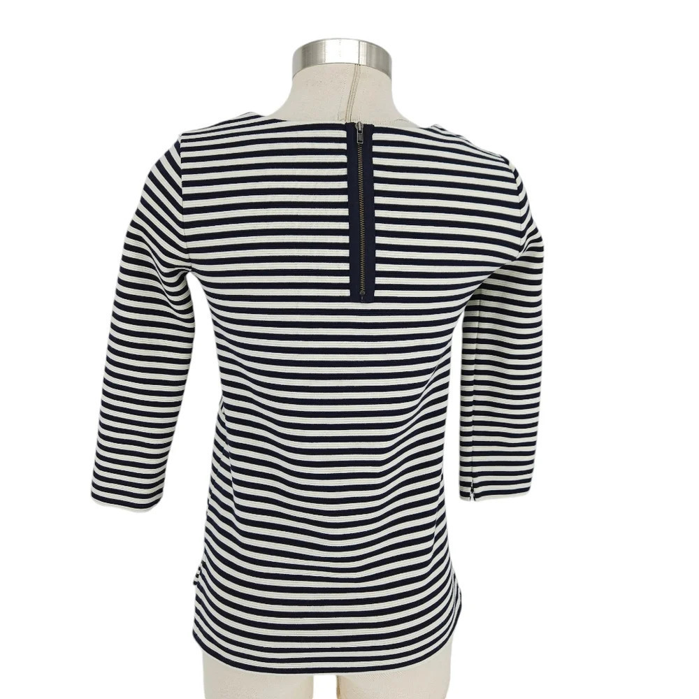 Madewell Shirt Navy Blue Stripe 3/4 Sleeve Zip Gallerist Ponte Top XS - Picture 4 of 8